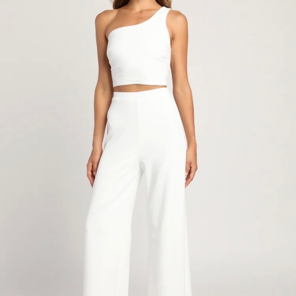 Amor and Beyond Ivory One-Shoulder Two-Piece Jumpsuit